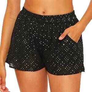 Trina Turk 'Serene' Pull-On Sequin-Embellished Shorts, Black